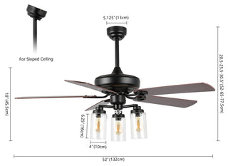 Lucas 52" 3-Light Rustic Mobile-App/Remote-Controlled Ceiling Fan, Black/Clear
