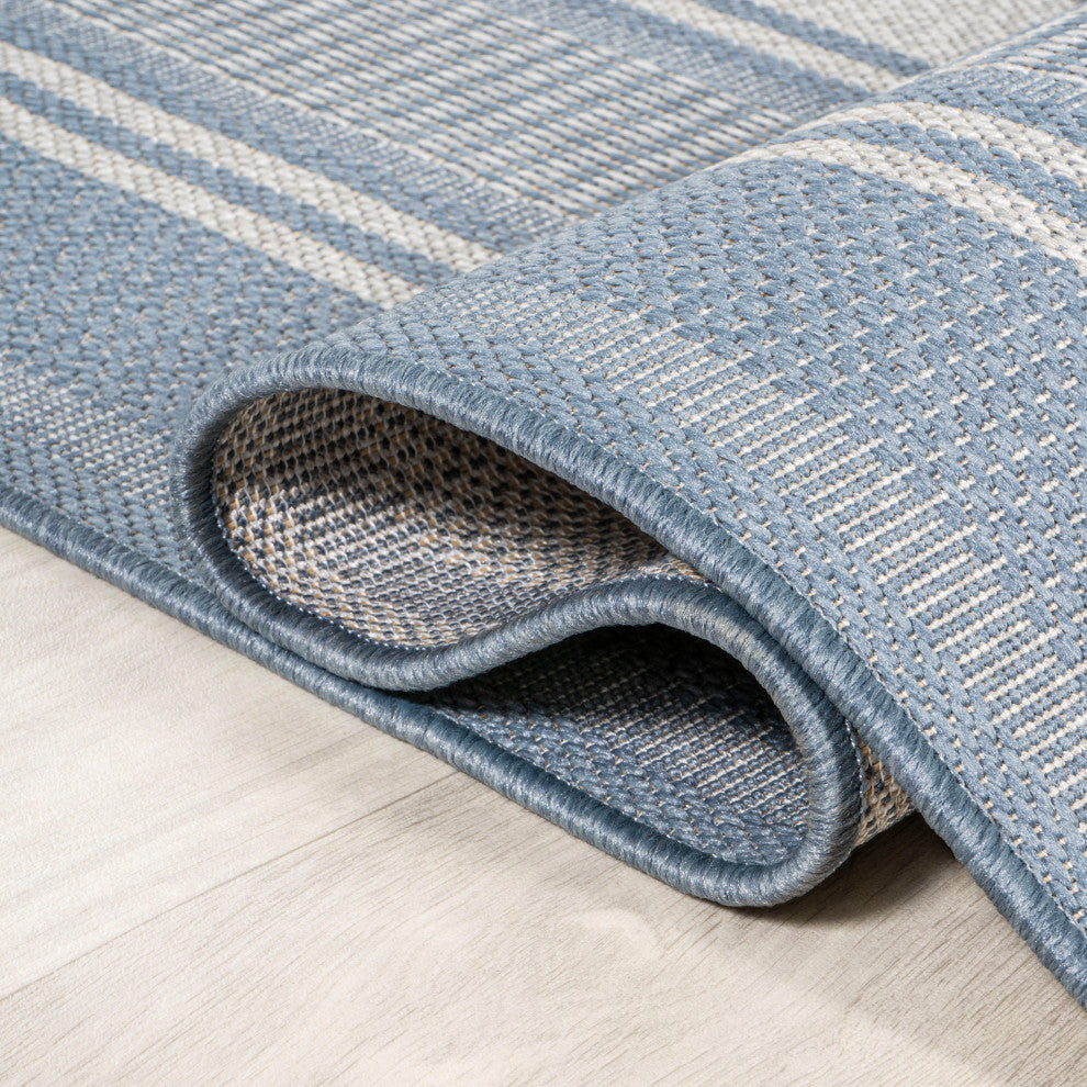Haynes Modern Double Stripe Indoor/Outdoor Area Rug, Blue/Light Gray, 4x6