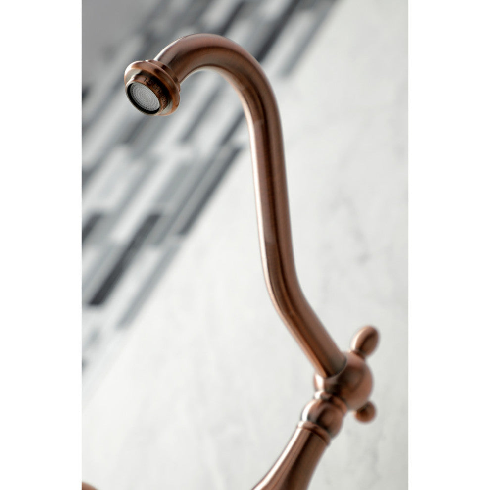KS124ALBSAC Wall Mount Bridge Kitchen Faucet With Brass Spray, Antique Copper