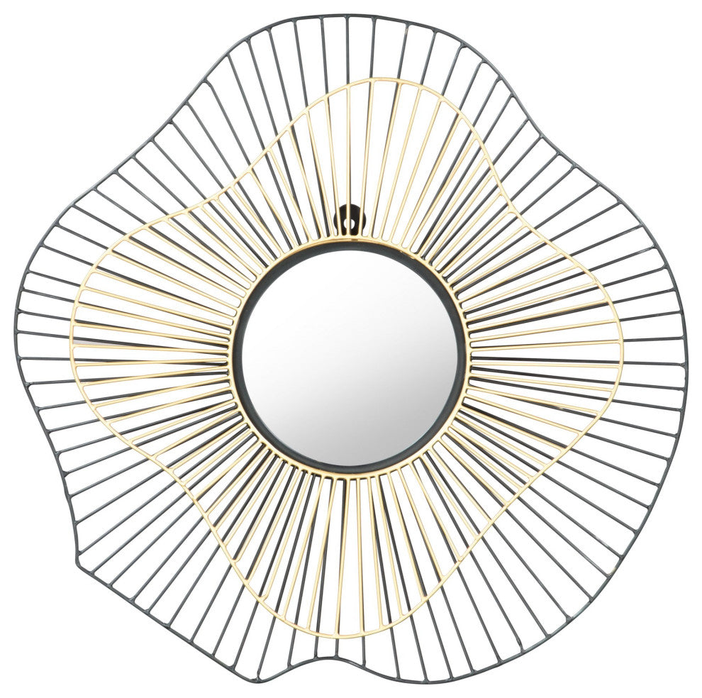 Frame Wall Mirror, Round, Aluminum, Metal, Black, Gold, Bedroom Living