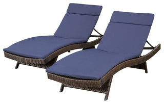 GDF Studio Florida Outdoor Chaise Lounge Chairs With Navy Cushions, Set of 2