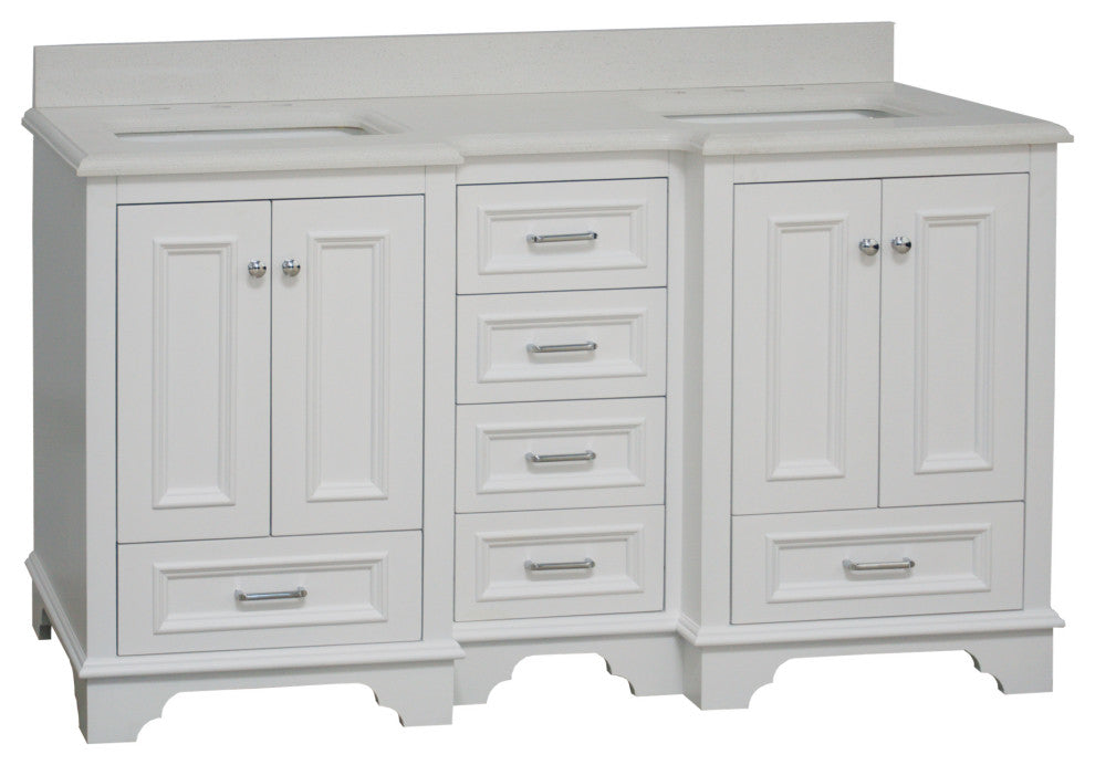 Nantucket 60" Bath Vanity, White, Quartz, Double Vanity