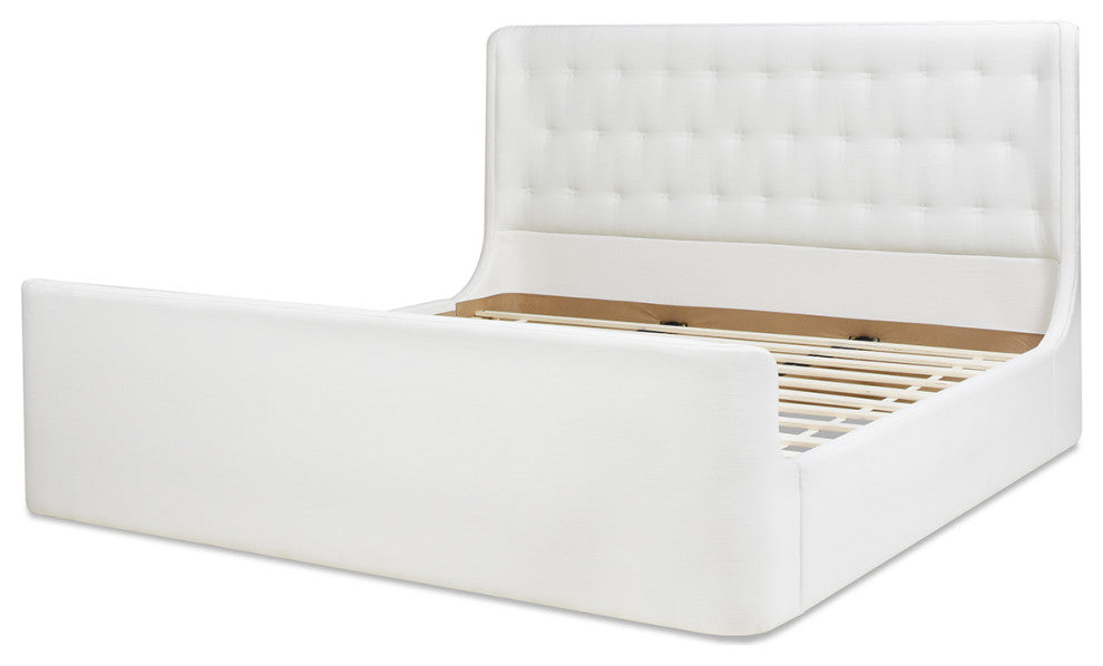 Brooks Contemporary Tufted Shelter Platform Bed, Antique White Polyester, King