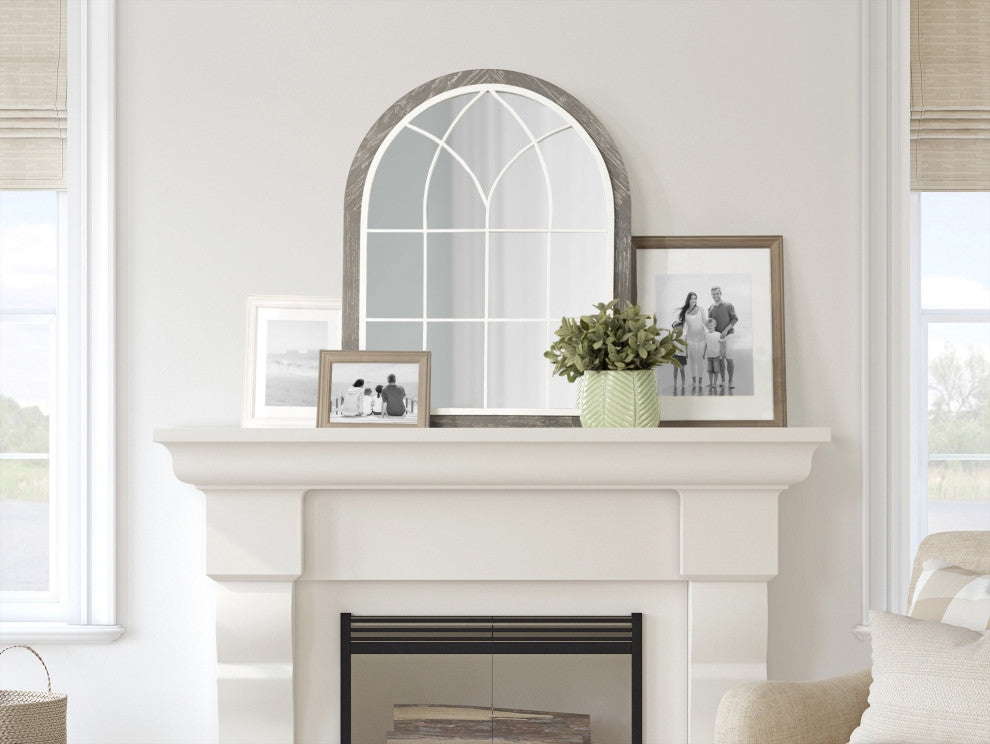Nola Framed Windowpane Arch Mirror, Gray 22x28