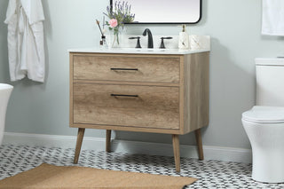Bella 36" Midcentury Modern Natural Oak-Light Bathroom Vanity