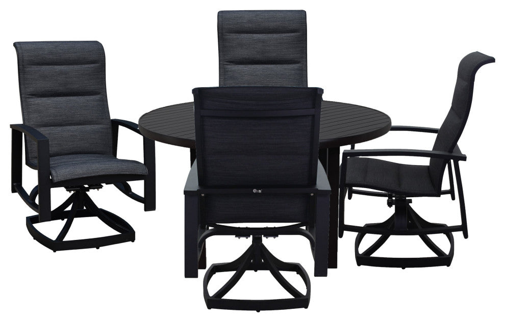 Courtyard Casual Santorini Black 5-Piece Motion 54" Round Padded Dining Set