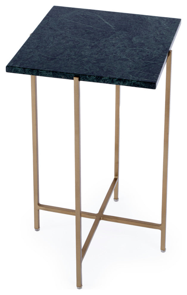 Nigella Square Marble and Metal Side Table, Green