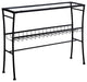 HomeRoots 12" x 41.75" x 32" Black Clear Metal Tempered Glass Accent Table