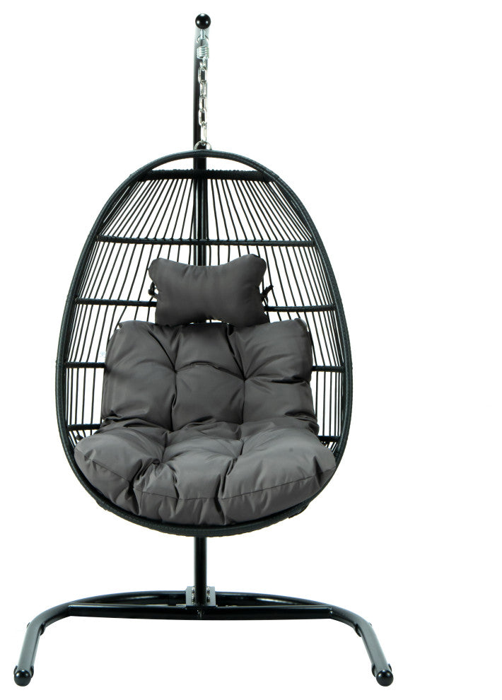 LeisureMod Wicker Folding Hanging Egg Swing Chair, Dark Gray