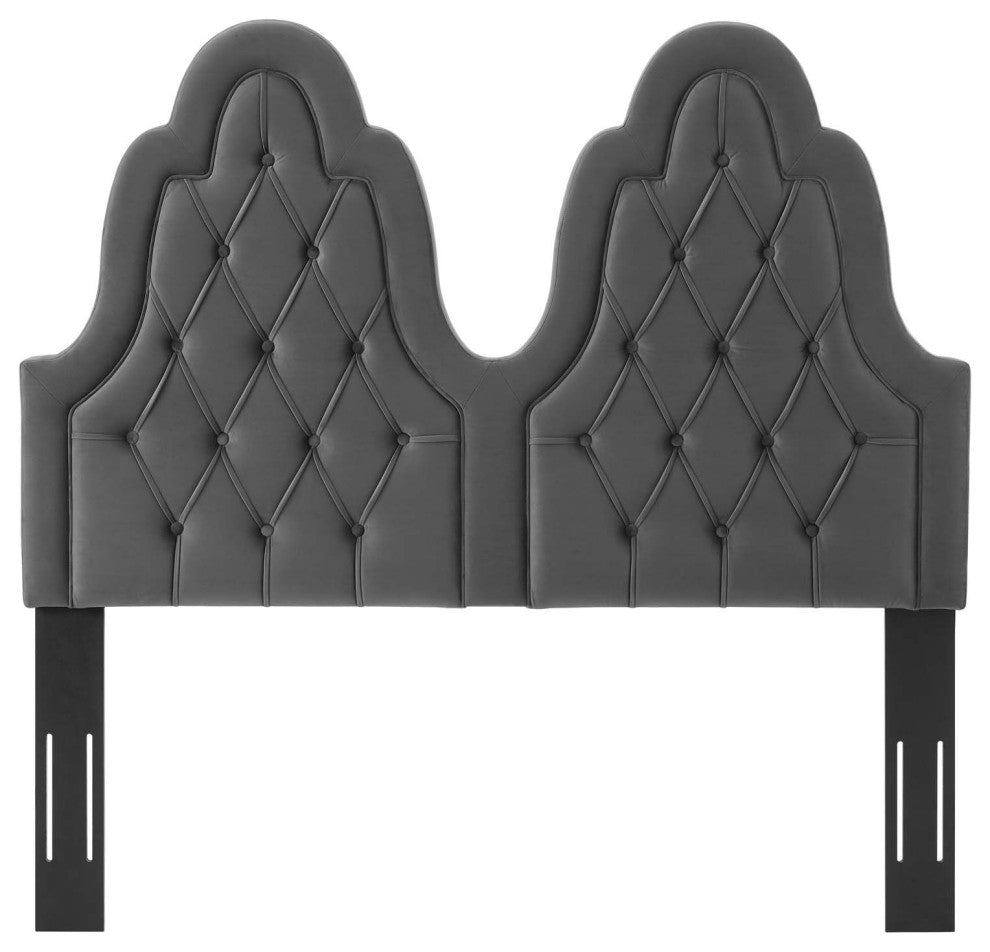 Tufted Headboard, Twin Size, Velvet, Dark Gray, Modern Contemporary