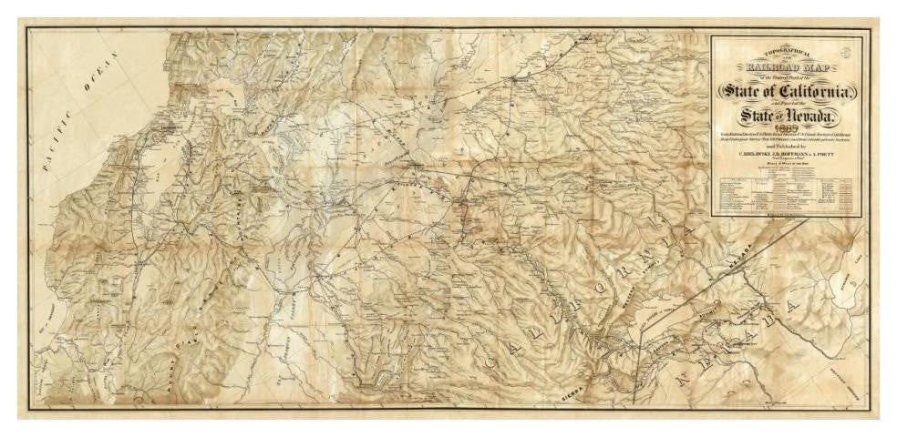 "The Central Part of the State of California, 1865" Paper Art, 38"x19"