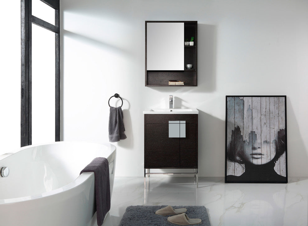 Bathroom Vanity Set, Black Oak Straight Grain, 24", Polished Chrome Hardware