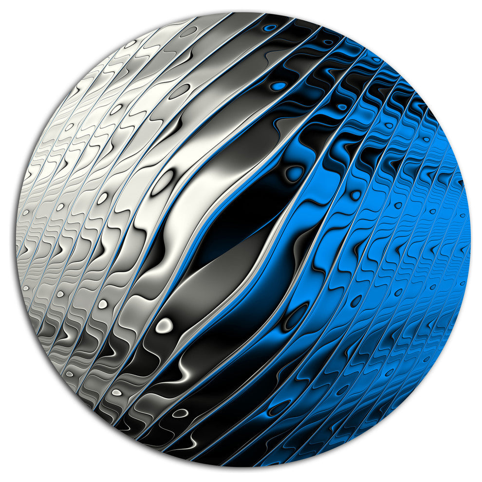 Yellow Fractal Art Wave Design, Abstract Disc Metal Wall Art, 36"