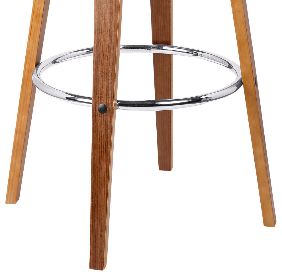 Harbor Swivel Stool Faux Leather and Wood Veneer Frame, Cream and Walnut, Counter Height 26"