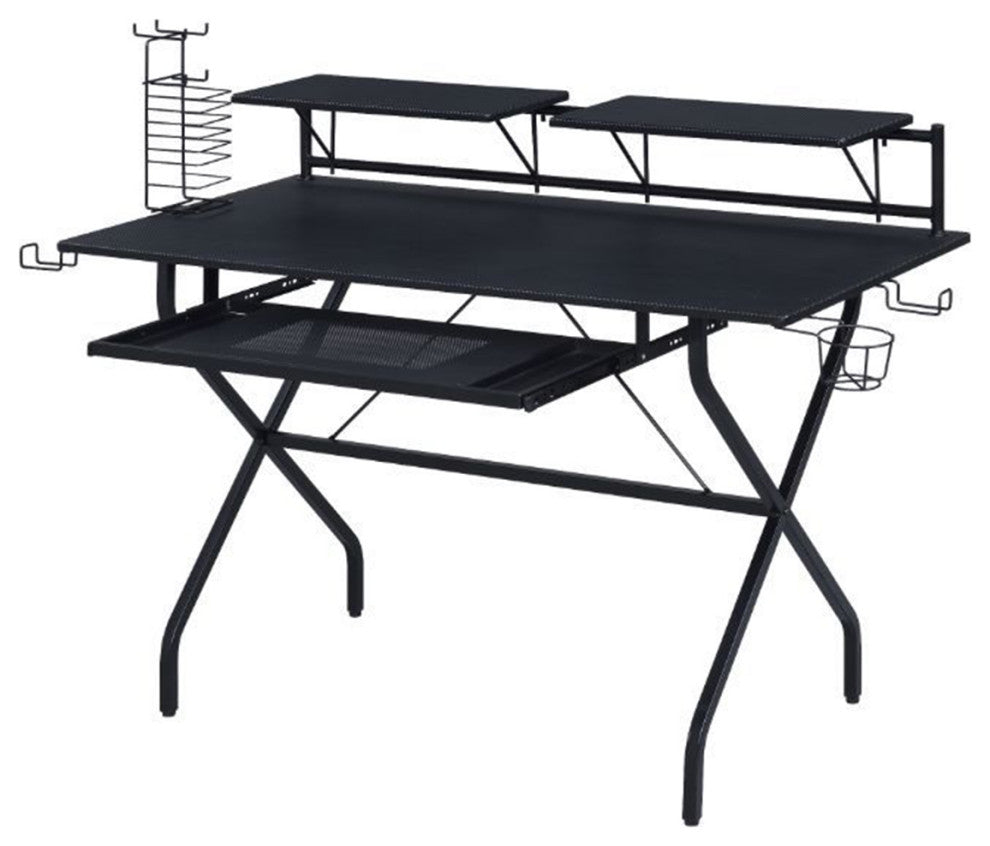 Metal Computer Desk With 2 Monitors, Black