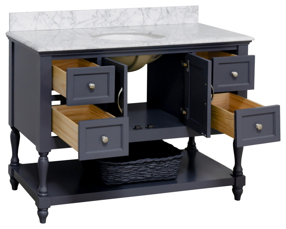 Beverly 48" Bathroom Vanity, Marine Gray, Carrara Marble