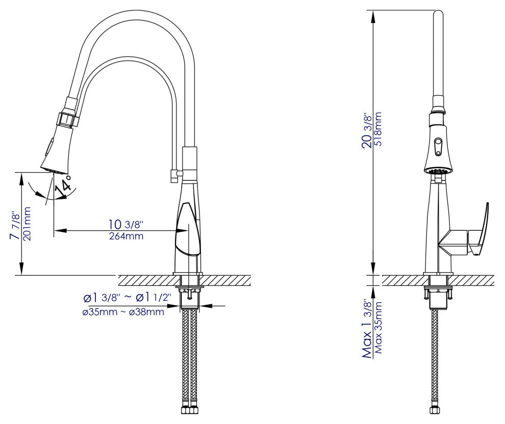 Kitchen Faucet With Black Rubber Stem, Polished Chrome