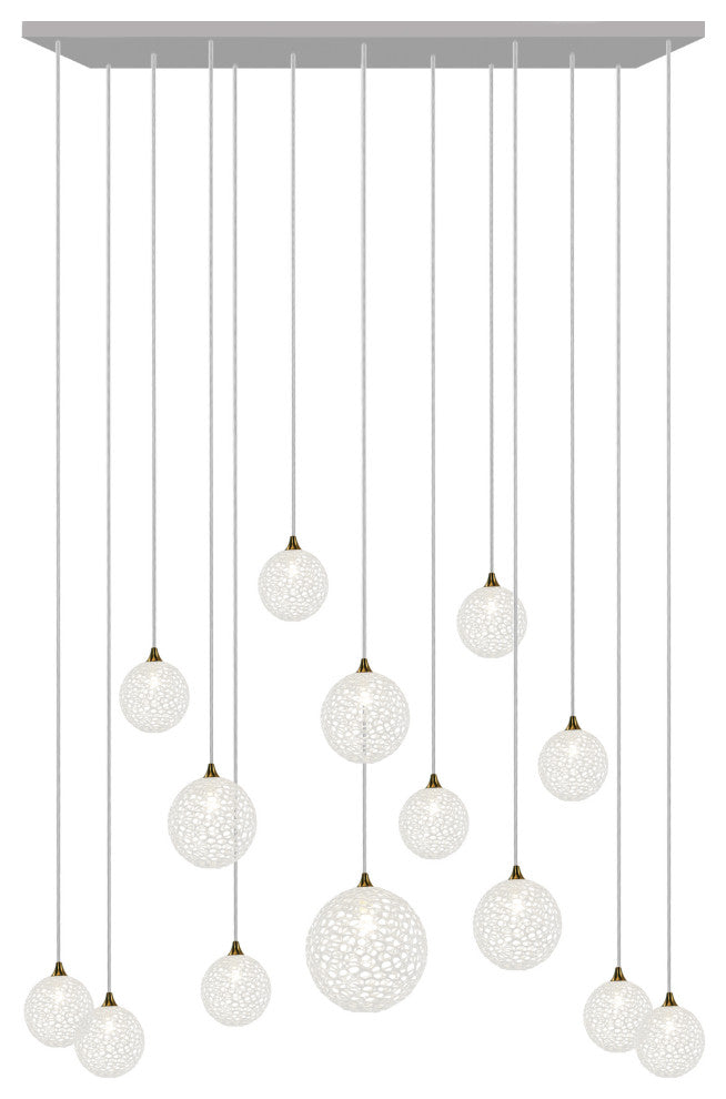 Napa 14 Pendants Blown Glass Chandelier, Silver, 60", Clear Glass