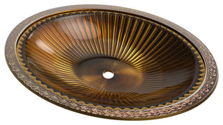 Olive Tempered Glass Oval Vessel Bathroom Sink, Gold