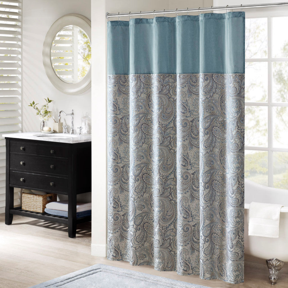 Madison Park Aubrey Jacquard Shower Curtain, Teal 72x72"