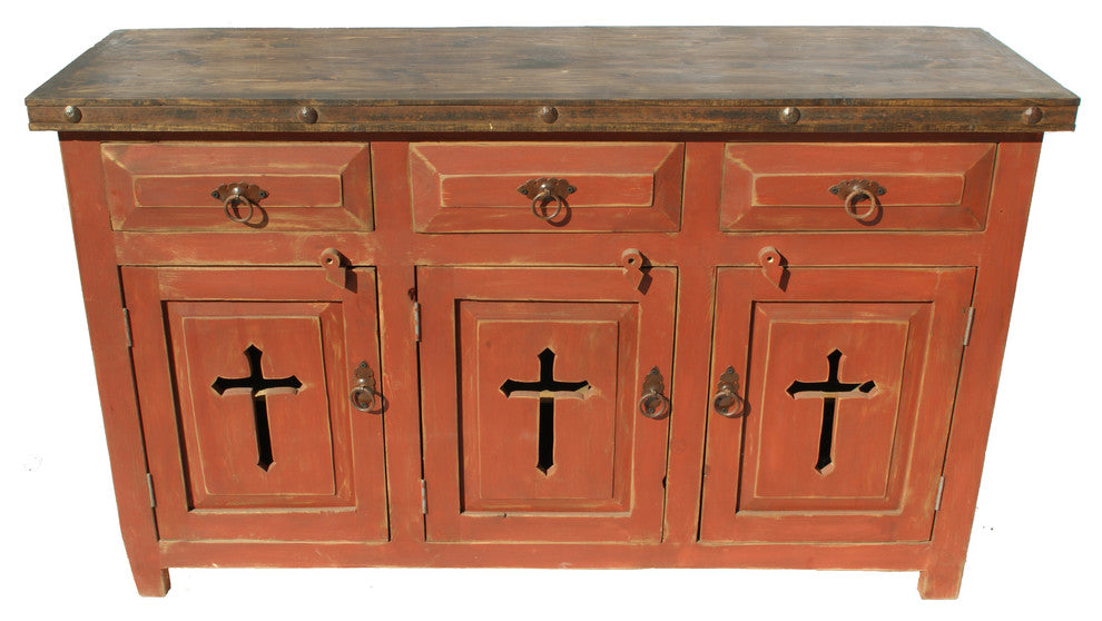 Templar Cross Rustic Bathroom Vanity, Red, 60"x20"x32", Fake Left/Right Drawers