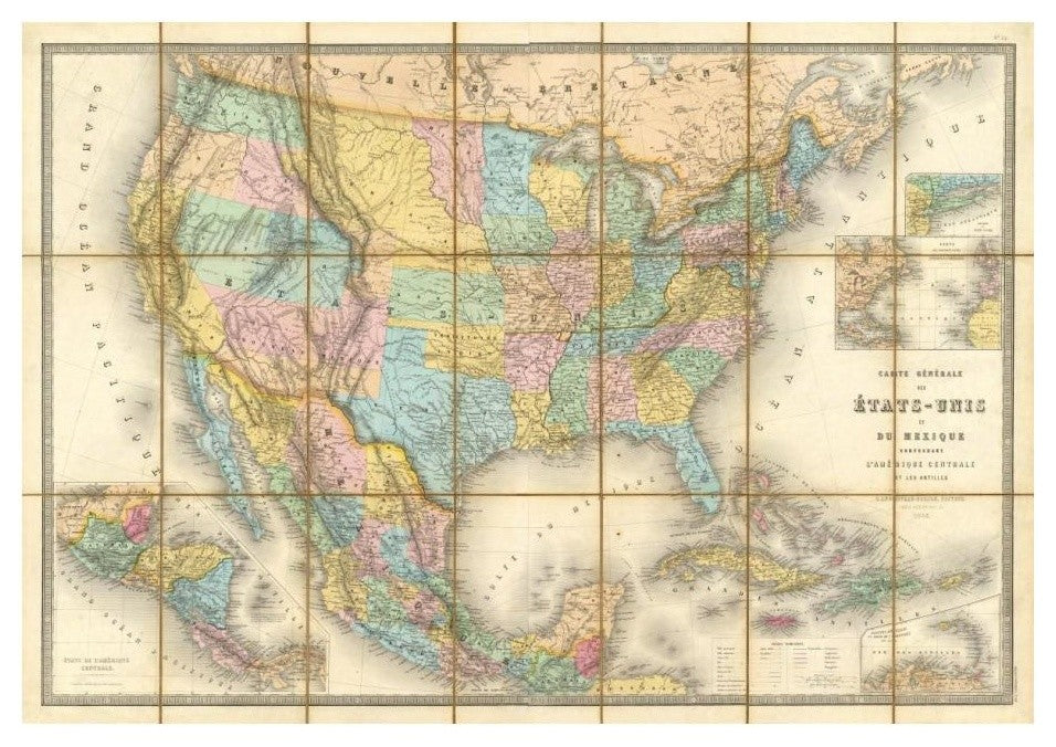 "Carte Generale Des Etats, 1865" Paper Print by E. Andriveau-Goujon, 24"x17"