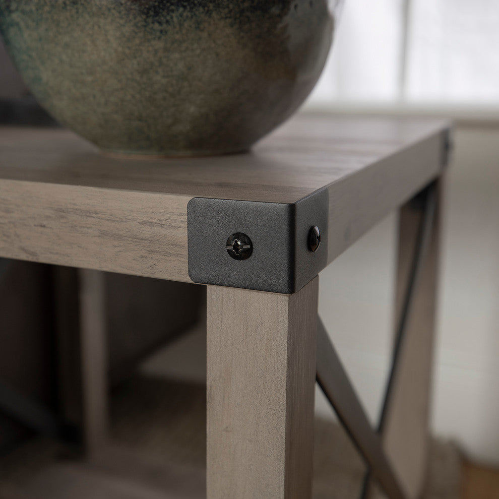18" Farmhouse Metal "X" Accent Side Table, Gray Wash