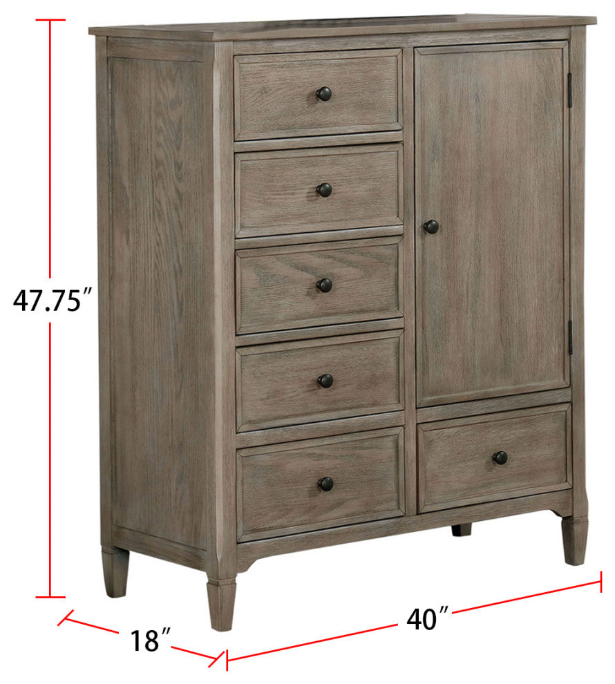 6 Drawers And 1 Door Wooden Armoire with, Wire-Brushed Warm Gray