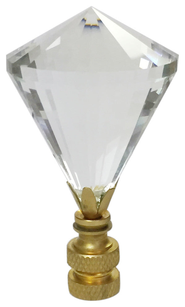 Extra Large Diamond Gem Cut Clear Crystal Lamp Finial with Polished Brass Base
