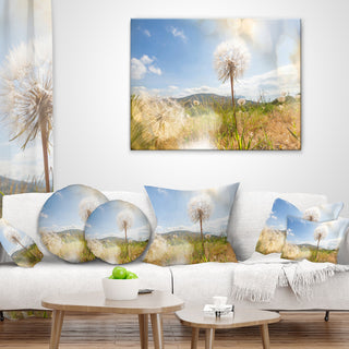 Blooming Dandelion Under Bright Sky Floral Throw Pillow, 16"x16"