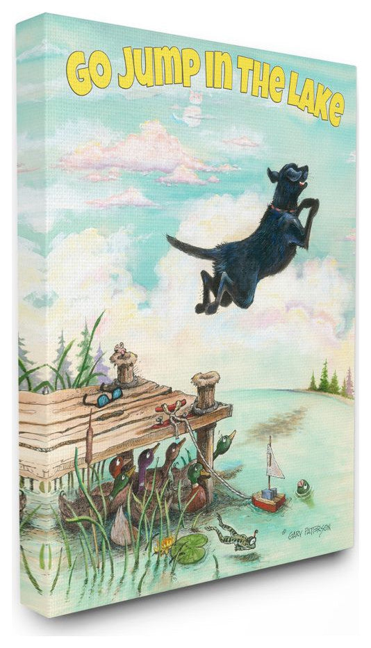 Stupell Industries Go Jump In The Lake Funny Cartoon Pet Dog Design, 30"x40"