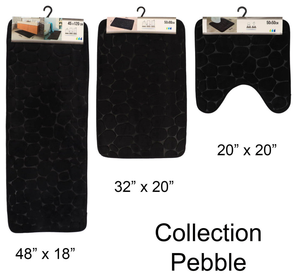 Bath Rug Memory Foam Mat 3D Pebble Black 32"L x 20"W, Black, Runner Mat 48l