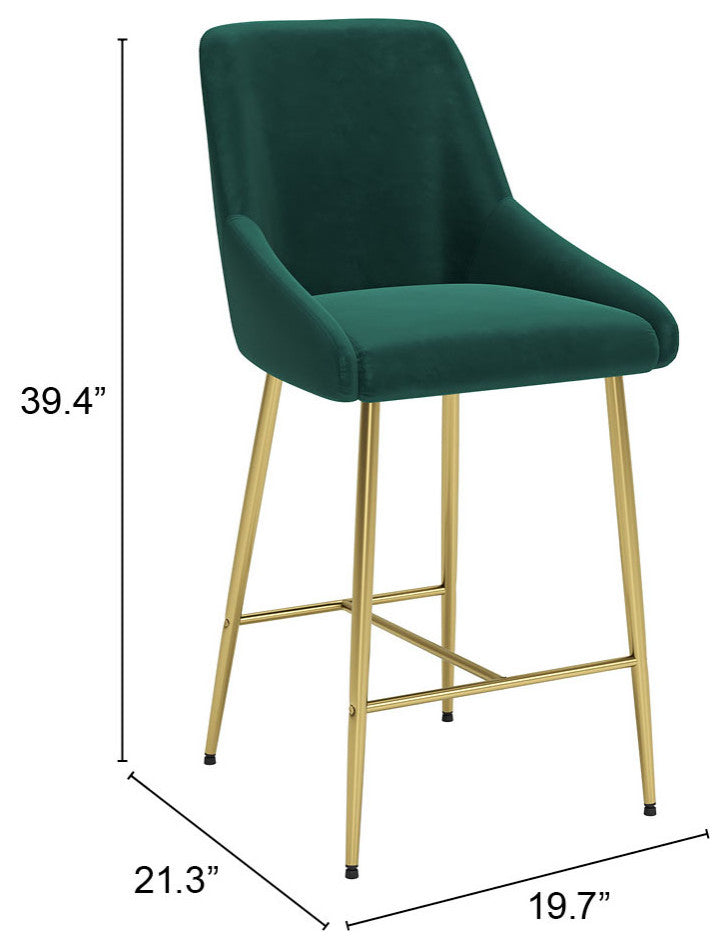 Counter Stool Chair, Steel Metal, Fabric, Green, Gold, Bar Kitchen Cafe Bistro