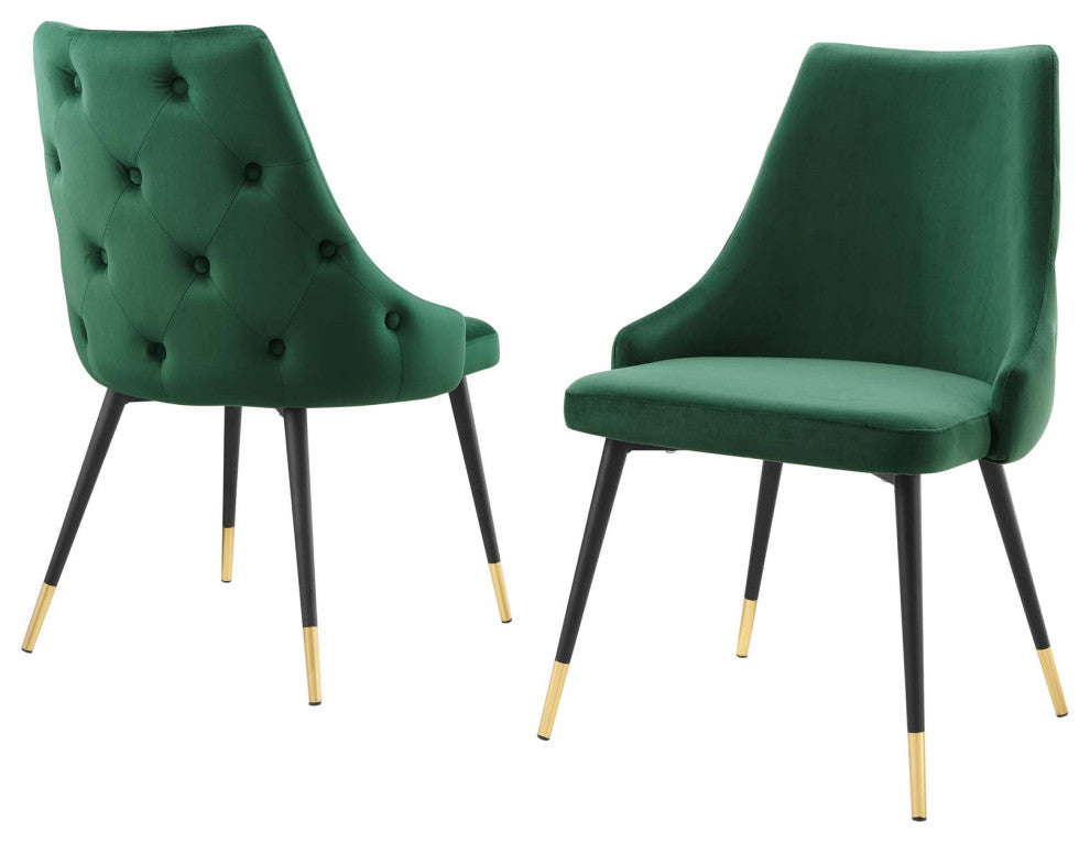 Side Dining Chair, Set of 2, Velvet, Green, Cafe Bistro Restaurant Hospitality