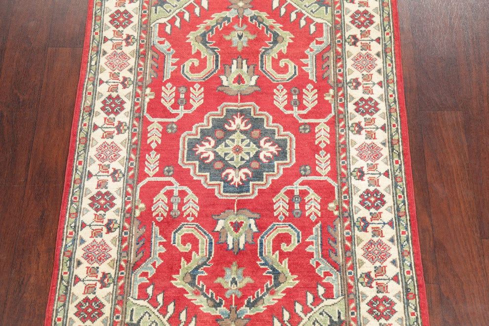 Hand Made Kazak Oriental Traditional Pakistani Area Rug, Red, 4'11"x3'3