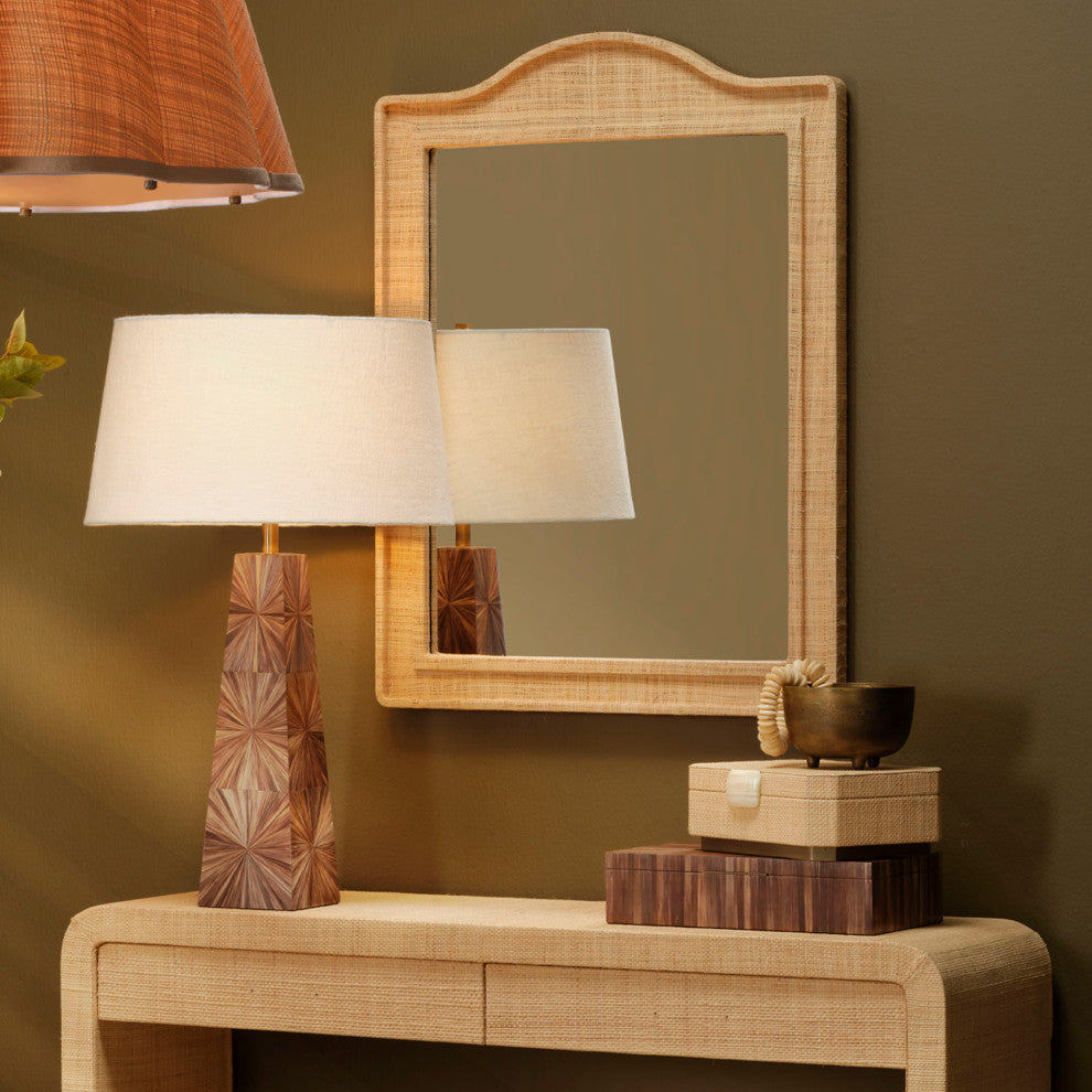 Palm Marquetry Table Lamp With Linen Shade