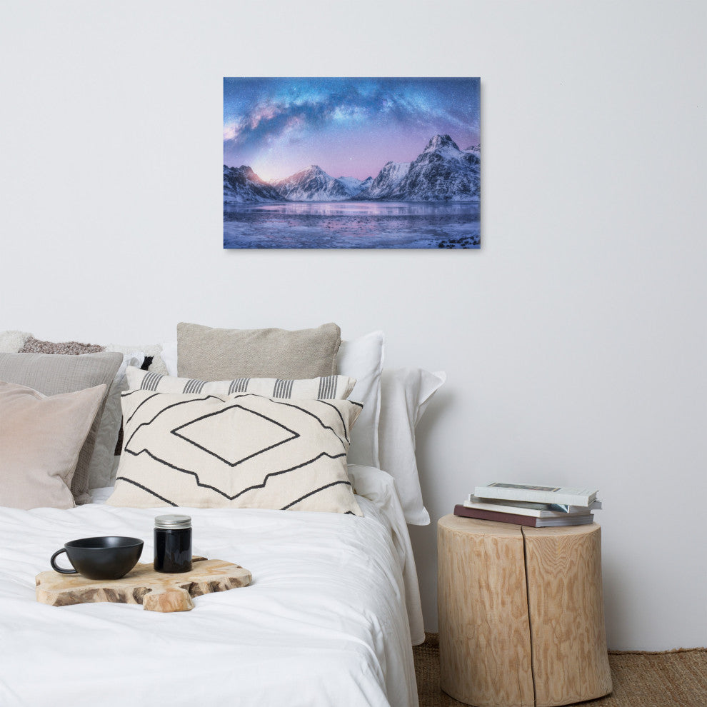 Milky Way Lofoten Islands, Norway Landscape Photo Canvas Wall Art Prints, 24" X 36"