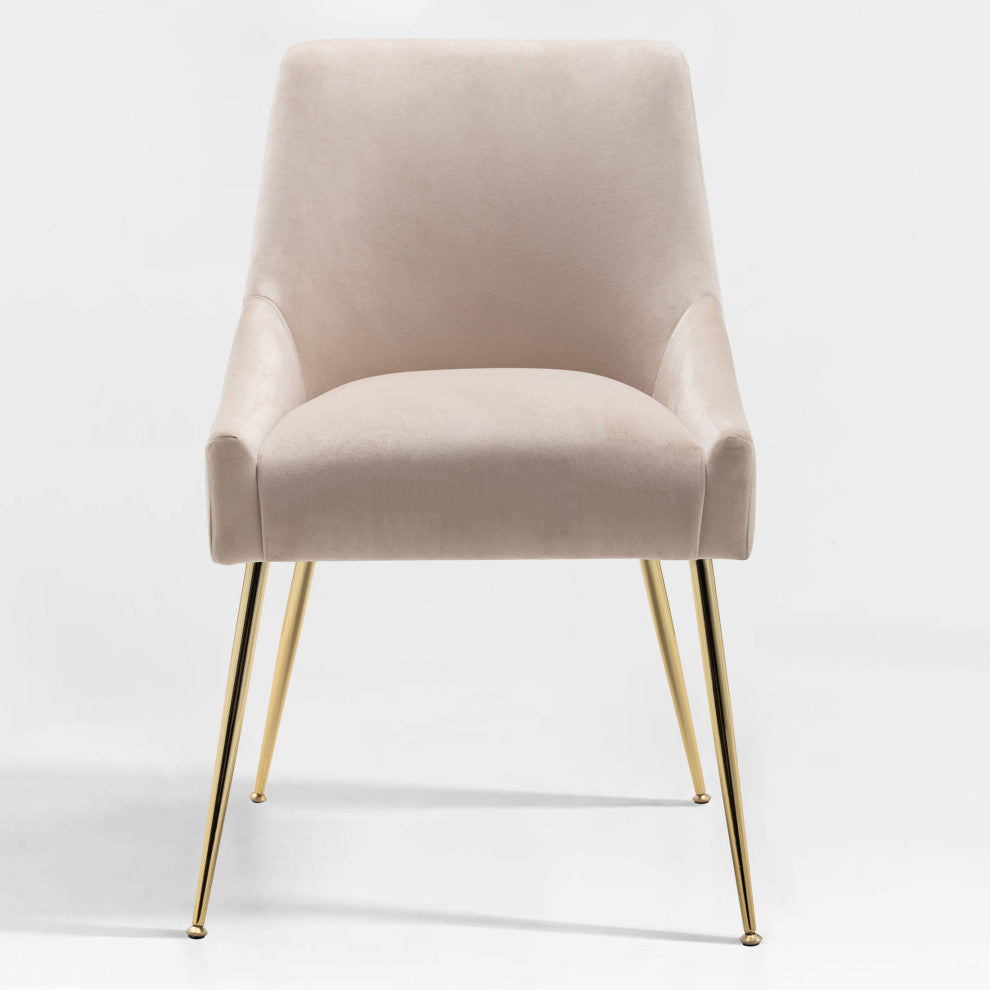 WestinTrends Upholstered Velvet Glam Accent Chair w/ Gold Metal Legs, Tan