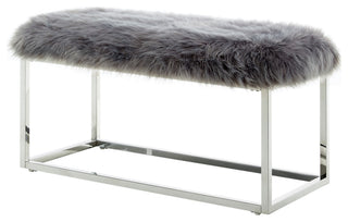 Astraea Faux Fur Metal Frame Ottoman Bench, Grey