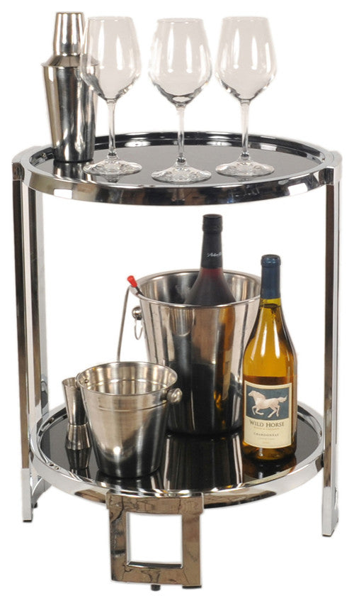 22" Silver Glass Round Mirrored End Table With Shelf