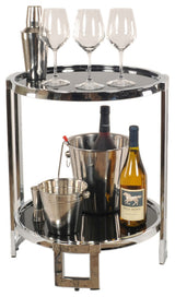 22" Silver Glass Round Mirrored End Table With Shelf