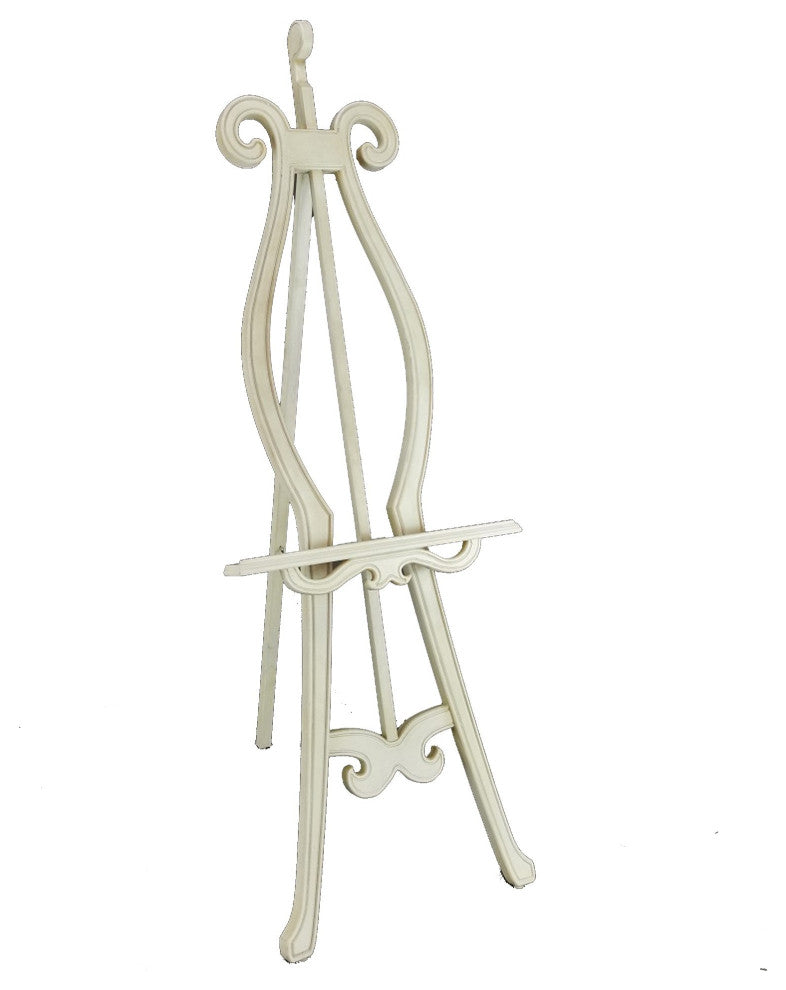 Benzara BM284625 Classic Wood Easel Stand, Carved Details, Hand Painted, Ivory