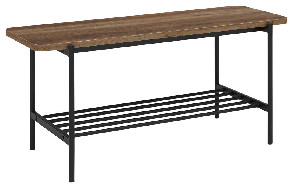 Athena 40" Wood Bench with Metal Shelf - Rustic Oak