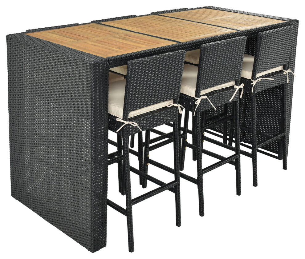 7 Pieces Outdoor Patio Bar Furniture Rattan Dining Table Set With Dining Chairs