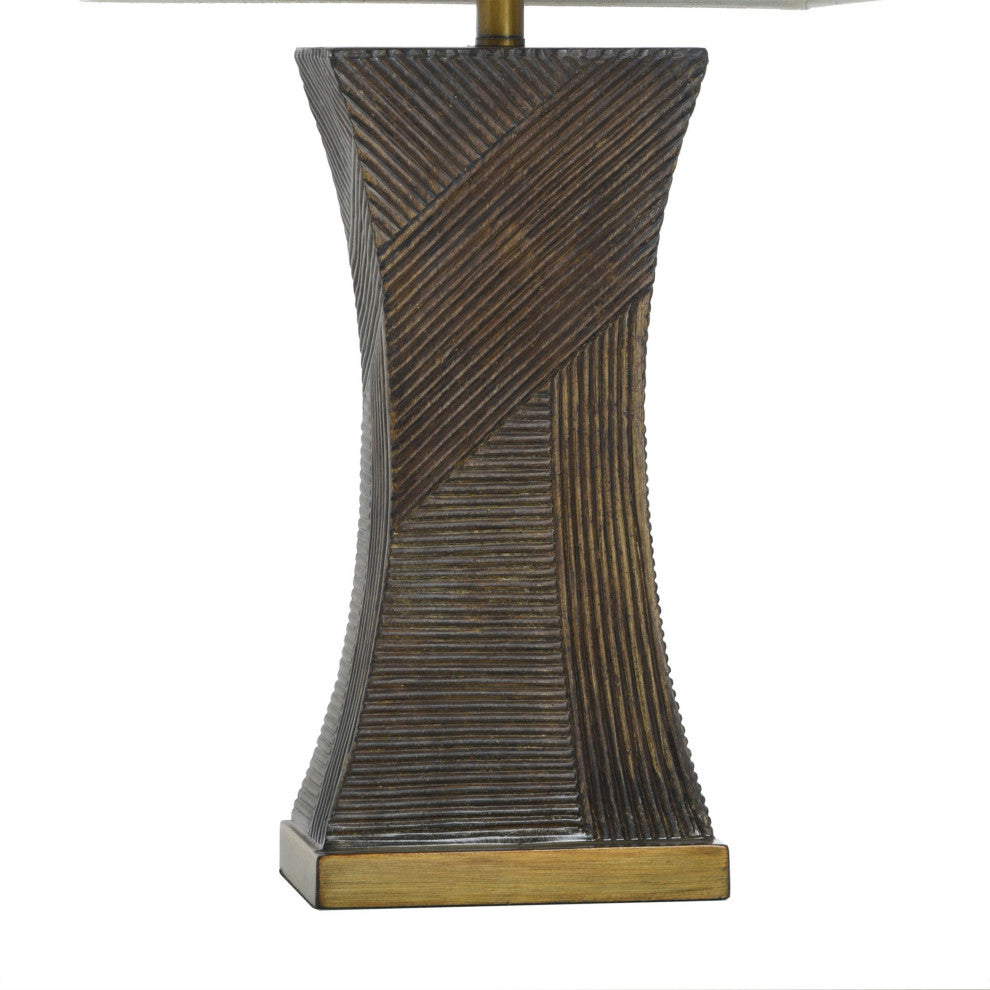 Asher - Linear Embossed Resin Table Lamp - Espresso Brown, Antique Brass