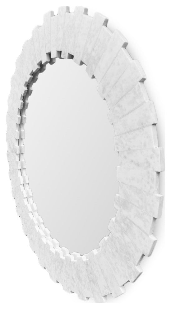 Round White Marble Step Mirror