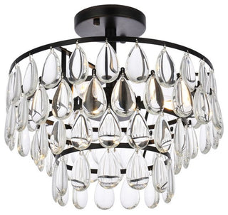 Elegant Lighting 1103F14 Mila 3 Light 14"W Semi-Flush Waterfall - Black