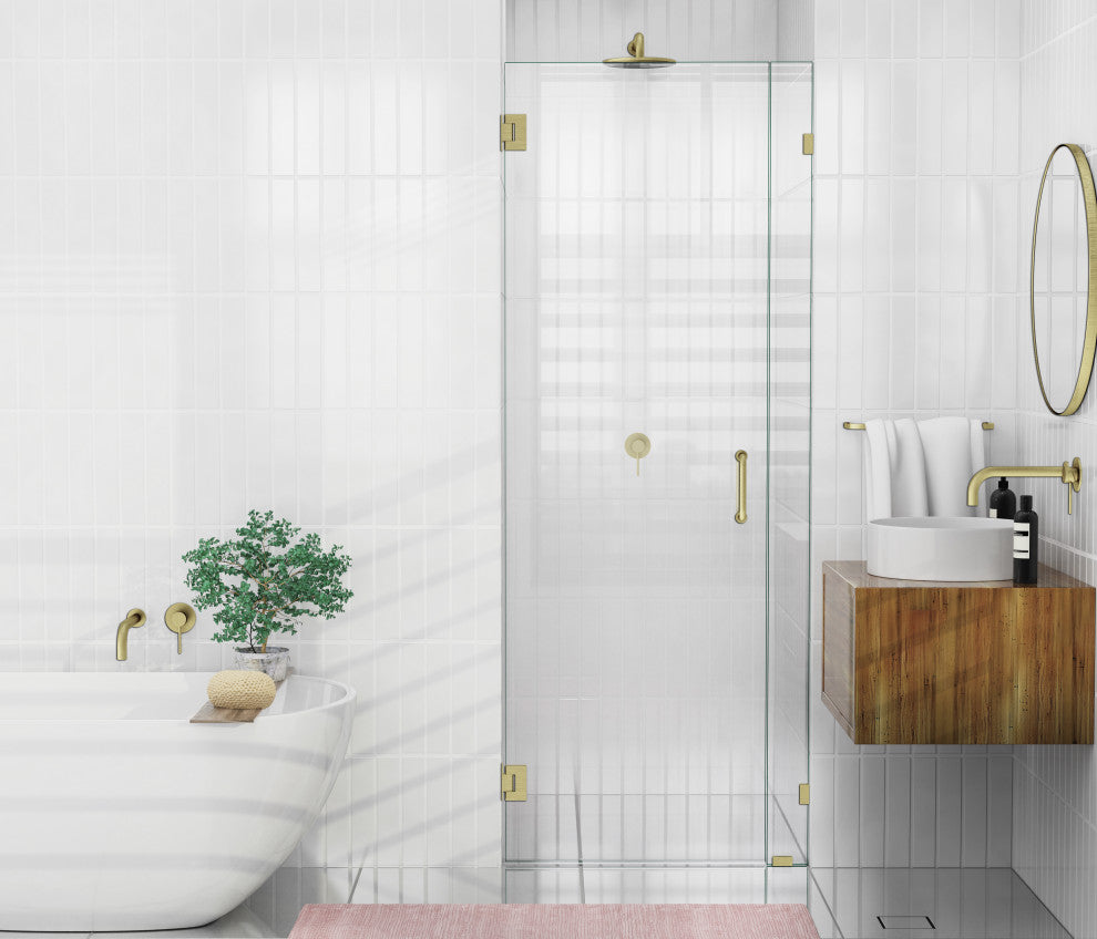 78"x31.5" Frameless Shower Door, Wall Hinge, Satin Brass