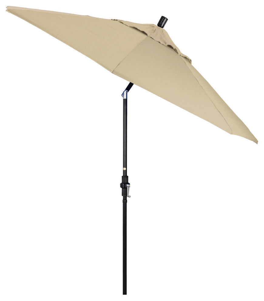 9' Matted Black Collar Tilt Lift Fiberglass Rib Aluminum Umbrella, Sunbrella, Antique Beige