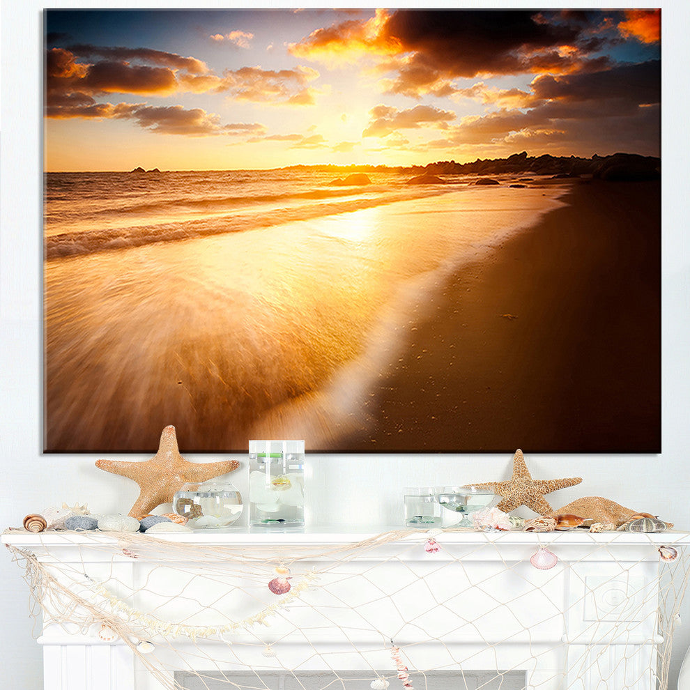 "Amazing Sunrise Over Australian Beach" Seascape Art Canvas, 40"x30"